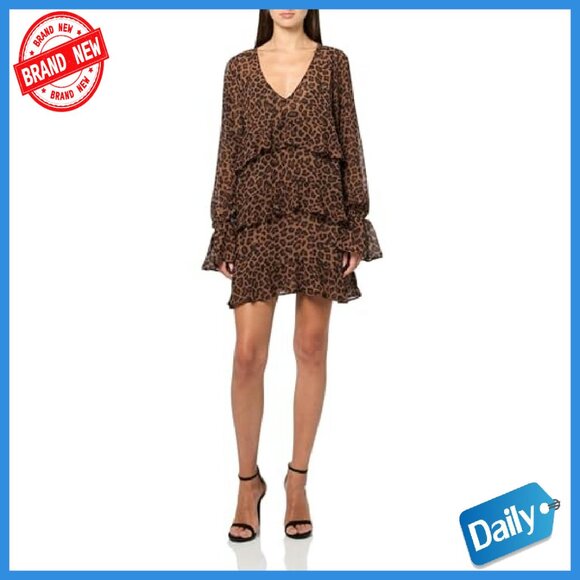 Flowy V-Neck Mini Dress with Ruffled Tiers - Casual Wear - Picture 2 of 4